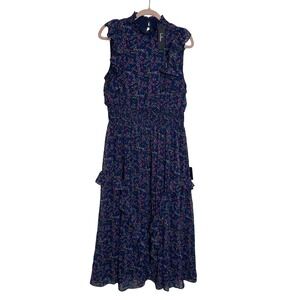 Lulus Ruffled Tiered Maxi Dress Size‎ XL Blue Purple Floral Smocked Waist NEW